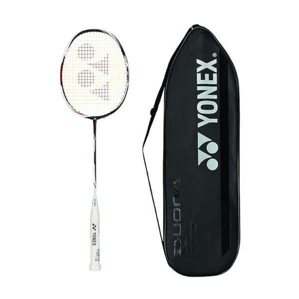 YONEX Graphite Duora Z Strike Professional Badminton Racquet with free Full Cover (Black, White, 88 grams , 28 lbs Tension, Made in Japan)