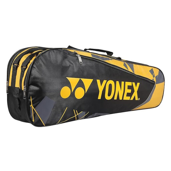 YONEX Badminton Kitbag BT5 | 2 Zipper Compartment for Storage of 3 Rackets and Clothes| Model name: 23015 Colour: Black Yellow