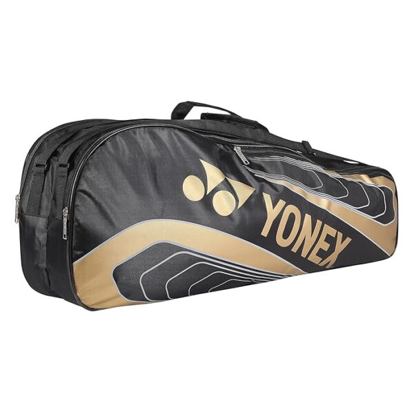 YONEX Badminton Kitbag BT5 | Model 23025 | 2 Zipper Compartment for Storage of 3 Rackets and Clothes| Color Black Gold